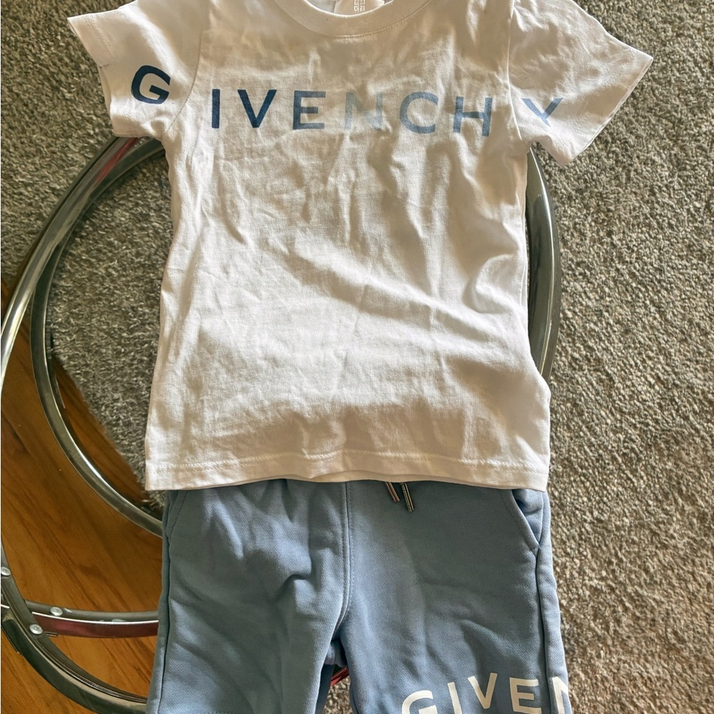 Givenchy White Tee and Blue Shorts Set